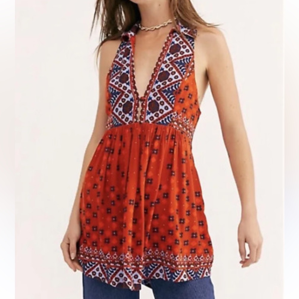Free People Tunic Womens XS Rust Orange Charlotte Sleeveless Boho Top